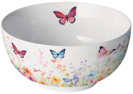 Ambiente Schale Porzellan 14x6,5cm mit Schmetterlinge & Blumen Motiv - Schalen & Schüsseln - Servierschale Salatschale Dessertschale Müslischale Obstschale - Dekoschale Frühling & Sommer - Geschirr