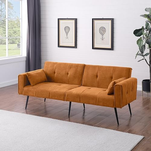 GULFXDS Schlafsofa, Sofa mit Schlaffunktion, Bequemes Modern 68 Futon Couch Umwandelbar in Bett, Elegante Möbel Futon Set, Geeignet für Wohnungen/Gästezimmer/Lounge(Gelb)
