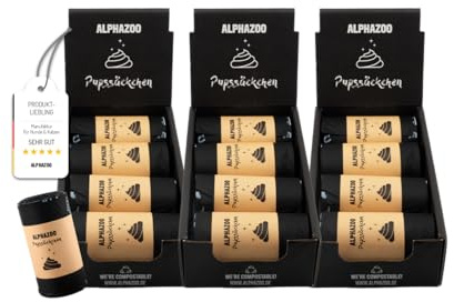 alphazoo Pupssäckchen Kotbeutel 3 x 120 Stück - biologisch abbaubare Hundekotbeutel kompostierbar - Gassibeutel reißfest auslaufsicher geruchsdicht - umweltfreundlich - 30 Beutel pro Rolle