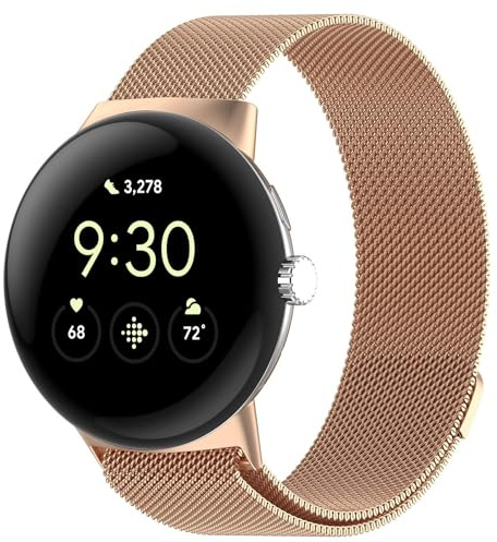 Wigento Smartwatch Armband Metall für Google Pixel Watch 4/3 45mm Mesh Magnetverschluss Schwarz