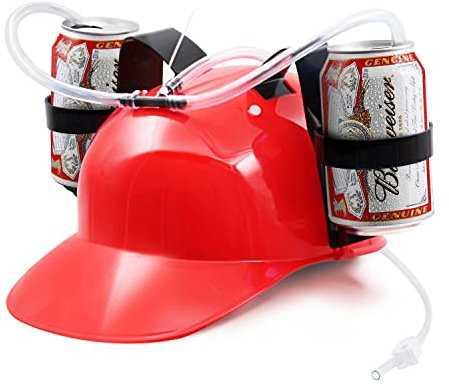 BeerHelmet® Cappello da birra rosso | Cappello anti-sete | 2 portabevande con cannucce integrate riutilizzabili | Taglia regolabile | Gioco bevente | Creato e sviluppato da OriginalCup®