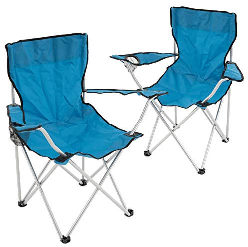 2er Set Angelstuhl AngelhockerFaltstuhl Campingstuhl Klappstuhl mit Armlehne Getränkehalter 86x42x42 cm bis 100 kg belastbar incl. Tragetasche Farbe wählbar (blau)