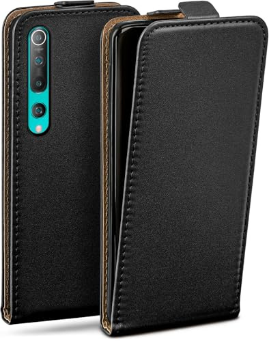 moex Flip Case für Xiaomi Mi 10 Hülle klappbar mit 360 Grad Schutz, Handyhülle mit Displayschutz, PU Leder Handytasche Lederhülle, Flip Case Cover Klapphülle, Schwarz
