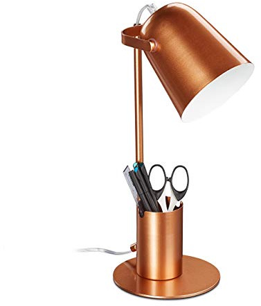 Relaxdays Schreibtischlampe mit Stifthalter, Bürolampe Schreibtisch, E27, moderne Tischlampe, 40 x 15 x 20 cm, kupfer