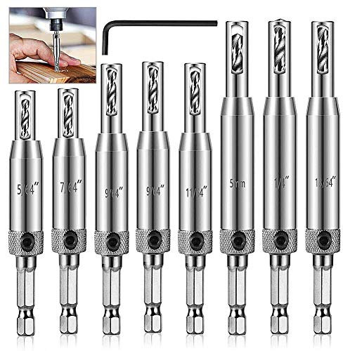 7Pcs Brocas Taladro Autocentrado,Bisagras Autocentrantes Guía de Orificios Broca de Bisagra,Herramientas para Madera Perforadora