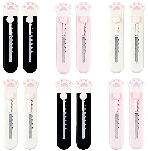 12 Mini Taglierino Piccolo, Coltello Portatile Retrattile, Coltello per Cancelleria, Taglierino Tascabile Coltello dei Cartoni Animati (Gatti)