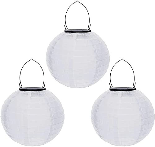Youning Solar Lampions Außen Wetterfest, LED Solar Lampion Garten Laterne, Papier Laterne Lampenschirm Lampion Runde Laterne Papierlampions zum Dekorieren 20cm (3pcs Weiß)