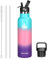 XACIOA Water Bottle Stainless Steel with Straw -for Hot/Cold Drinks 500/750/1000ml Vacuum Insulated Flask Leak Proof Drink Sport,BPA Free - with 2 Replacement Lid and Straw Brush