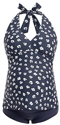 Herzmutter Maillot de Bain de Maternité - Tankini de Grossesse - Dos Nu - Tankini de Maternité - Maillot de Bain pour Femmes Enceintes - Protection UV - 2 Pièces - 7100 (L, Bleu-Fleur)