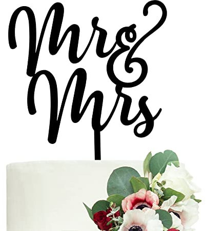 LOVENJOY Cake Topper Hochzeit Mr Mrs Tortenstecker Schwarz Acryl Mr & Mrs hochzeitstorte deko, in Geschenkbox