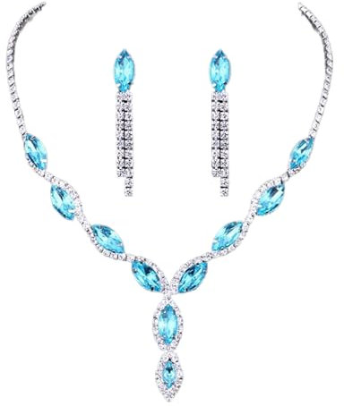 Dishowme Kristall-Brautschmuck-Set, Strass-Anhänger, Halskette, Ohrringe, Marquise-Kette, Hochzeitsschmuck-Set für Frauen, Mädchen, Teenager (Blau)