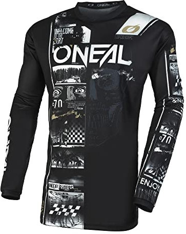 O'NEAL | Motocross-Shirt Langarm | MX MTB Mountainbike | Passform für Maximale Bewegungsfreiheit, Eingenähter Ellbogenschutz | Element Youth Jersey Attack V.23 | Kinder | Schwarz Weiß | Größe S