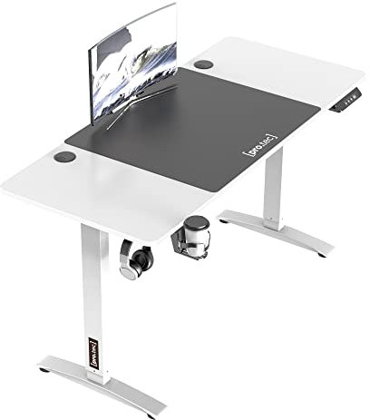 pro.tec Höhenverstellbarer Tisch Salinas 140 x 60 cm elektrisch Schreibtisch mit Memory Funktion Computertisch mit Getränkehalter Kopfhörerhaken Arbeitstisch bis 80 kg Aluminiumgestell Weiß