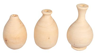 Rayher Holz Vasen Deko, mini, natur, 4,8 - 6,4 cm, 3 Stück sortiert, Holzvasen aus Vollholz gedrechselt, Holzvasen für Trockenblumen, 46686505