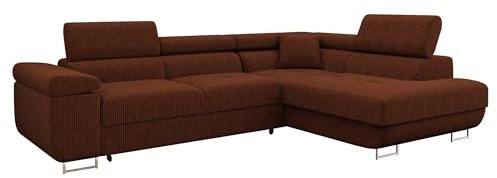 Mirjan24 Ecksofa Torezio Cord mit Bettkasten, Einstellbare Kopfstützen, Sofa mit Schlaffunktion, Eckcouch für Wohnzimmer, L-Form Couch mit Bettfunktion (Poso 39, Seite: Rechts)