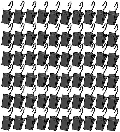 60 Stück Metall Clips Haken,Gardinenhaken, Vorhang Clips Metall,Klammern Mit Haken, für Aufhängen Von Gardinen,DIY Fotos, Lichterketten (Schwarz)