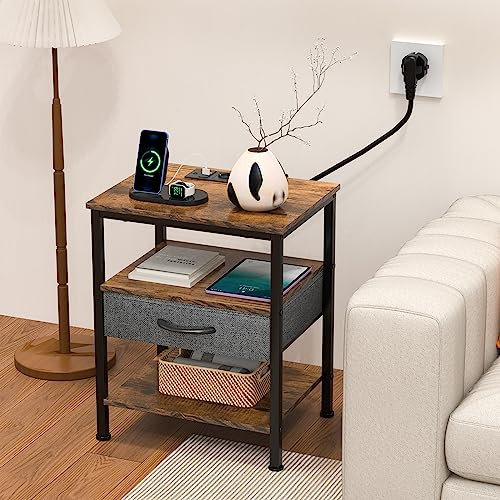 PIPIPOXER Nachttisch,Beistelltisch mit großen Stauraum,Beistelltisch mit eine Schublade und 2 Ablage für Sofa,Couchtisch,kleine Räume,Nachtschrank für Wohnzimmer,Schlafzimmer,Büro Braun 40x30x60cm