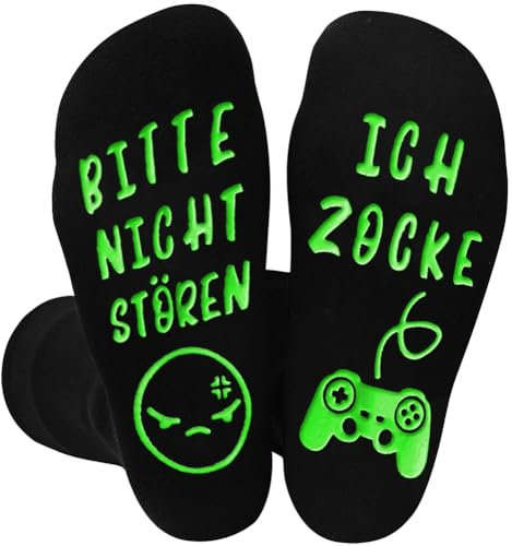 Socken mit Spruch Bitte Nicht Stören Ich Zocke, Lustige Gaming Socken Coole Weihnachten Geschenke für Gamer, Baumwolle Wintersocken Kleine Weihnachtsgeschenke für Männer Teenager Jungs zum Geburtstag