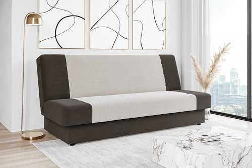 Verona Idee Schlafsofa Merina 3-Sitze Container Schlafsofa, Wohnzimmersofa aus gepolstertem Stoff mit klick-Klack-Öffnung cm 199x77x106 Grau/Braun