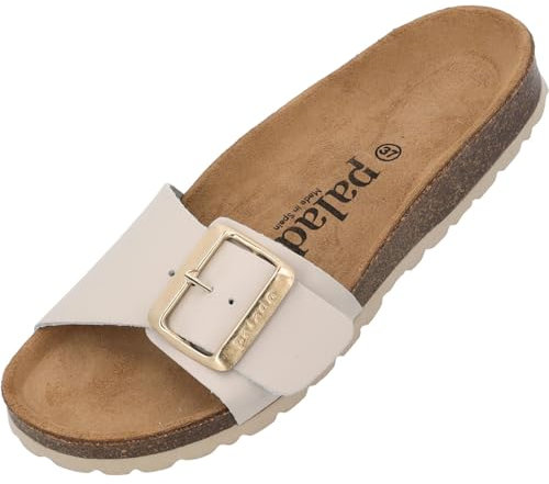 Palado Pantoletten Damen Malta EGS Matt Premium Leather - elegante Sandalen Made in Spain - bequeme Hausschuhe mit Kork-Fußbett - modische Sommerschuhe Hellbeige UK7 - EU40