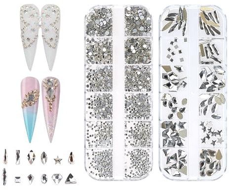 Jollin 1920 piezas de diamantes de imitación con parte trasera plana, piedras preciosas para arte de uñas, múltiples formas de cristal