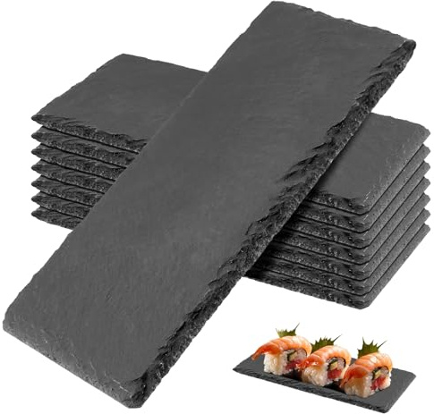PINGEUI Lot de 8 planches à fromage rectangulaires en ardoise noire, assiettes individuelles en pierre pour table basse, table en bois, décoration d'intérieur, bar