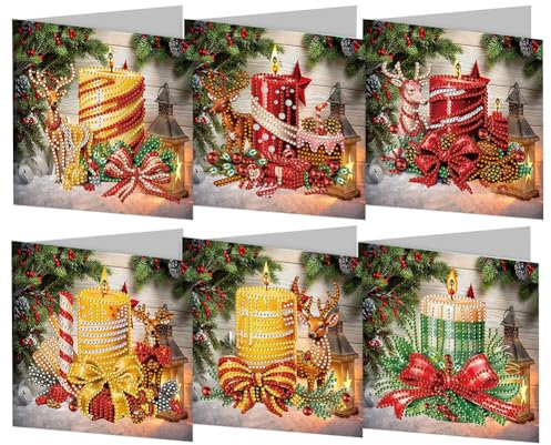 Starnearby DIY Diamond Painting Weihnachten 6 Stücke Weihnachten Karten Diamant Painting Geschenkkarte Handgefertigte Grußkarten Weihnachtskarte Strass Handwerk Grußkarte (Rentiere)