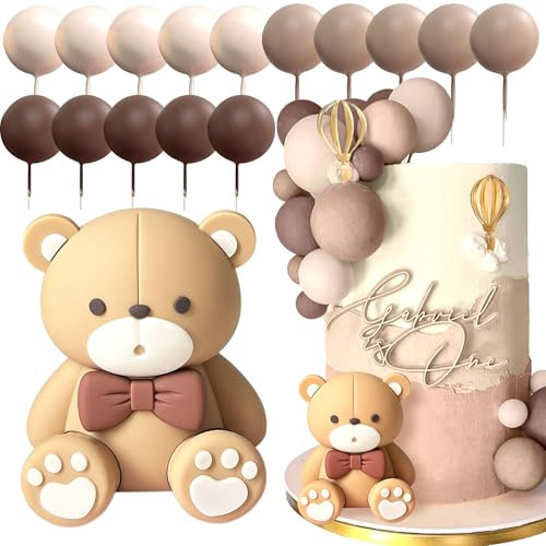 JeVenis Teddybär Tortendeko für Taufe Junge, Mädchen 1 Jahr, Braun, Kuchen Dekoration für Hochzeit, Babyshower, Geburtstag Party