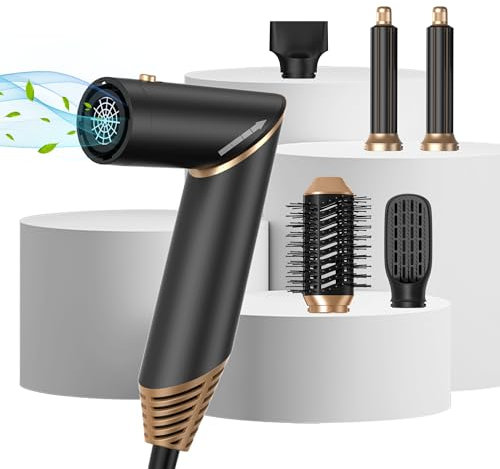 UKLISS 5 in 1 Magic Air Styler Hair Dryer Brush with Air Curlers Volumizier Blow Dryer Brush Multi-use Hair Styler for Hair Curling Straightening Detangling Airbrush Multistyler Women Gifts, Black