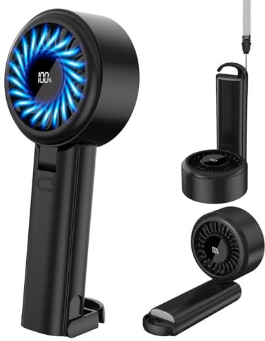 Zhwidnerso Mini Ventilateur Portable, 1-100 Vitesses Ventilateur Main, 4000mAh avec Affichage LED, Pliable 90 ° pour Bureau, Voyage, Camping(Noir)