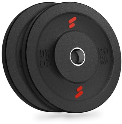 Sportstech WP100 20kg Hantelscheiben Set für Zuhause, je 2 x 5, 10, 15, 20 kg Gewichte, 55mm Bohrung, Gewichtsscheiben, Deutsche Qualitätsmarke, Olympic Weight Plates, Gummierter Stahl (2 x 20 kg)