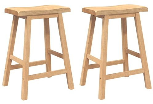 vidaXL Barhocker 2 STK. Natur Massivholz Gummibaum, Stuhl, Küchenhocker, Kneipenstuhl, Bistrostuhl, Restaurantstuhl, Tresenstuhl, Barhocker Holz