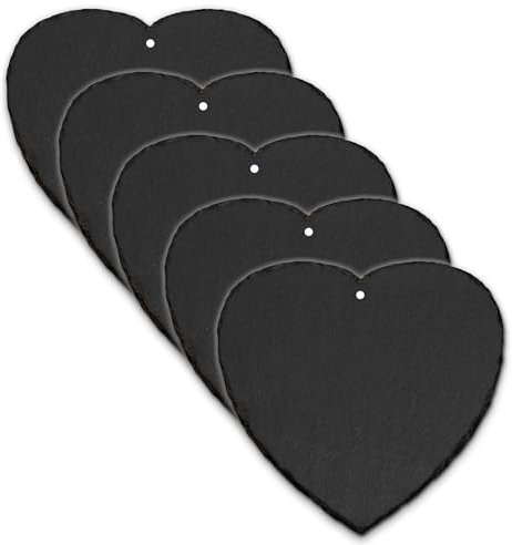 mtb more energy Schiefertafel Schiefer Schild Platte Herz [5 Stück] - 25x25cm mit Loch - Herzform - DIY - zum selbst Beschriften oder Gravieren für Geschenke, Basteln, Haushalt, Garten mit Loch
