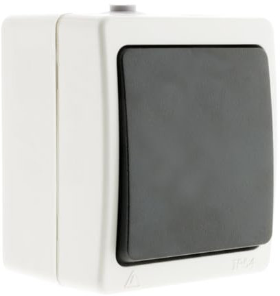 Zenitech, Aquae, pulsador de superficie estanco, IP54, blanco y negro, corriente 10 A, diseño moderno, fácil instalación, resistente al agua y al polvo, ideal para circuitos eléctricos.