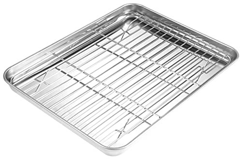 ASAKKURA Bandeja De Horno Con Rejilla De Alambre De Acero Inoxidable Bandeja Para Hornear Resistente Al Desgaste Plato Para Barbacoa Portátil Para Camping Para Cocinar y Servir Comidas Al a