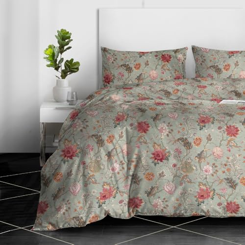 RAYBedding 3PCS Duvet Set 100% Egyptian Cotton Super King Bed Set 400 Thread Count Floral Printed Autumn Bloom Duvet Cover with Pillow Cases 2 Pack