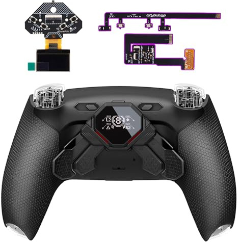 eXtremeRate SPARK Remap Kit per ps5 Controller BDM-030 040 050 060, Display OLED +Clicky Trigger Stop +Grip Ergonomici, 4 Tasti Posteriori Rimappabili Accessori per ps5 Joystick, Nero&Nero
