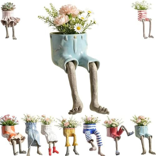AHXHA Lustiger Blumentopf, Kreativer Sitzender Menschenbein Pflanztopf für Sukkulenten & Kakteen, Mini Blumentopf mit Ablaufloch, Einzigartige Pflanzen Deko für Regal Fensterbank Schreibtisch，#01