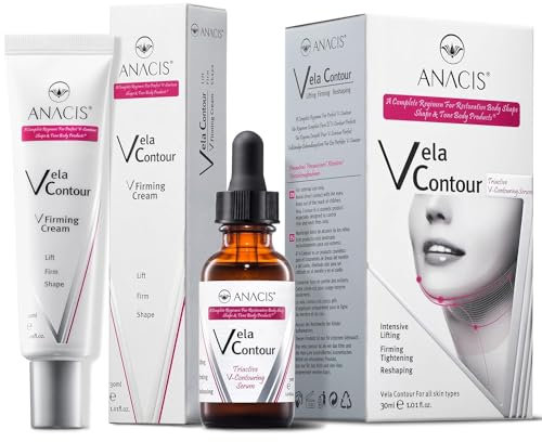 Vela Contour Halsstraffungsserum & Creme - Doppelkinn schlaffe Haut anheben und straffen im Duo - Feuchtigkeitsspendende & verjüngende Halscreme+Serum um Falten & feine Linien