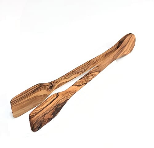 The Rustic Dish Ltd Pince de Cuisine Traditionnelle en Bois d'olivier – Longueur 25 m | Ustensiles en Bois | Pince de Cuisine | Pince à Barbecue