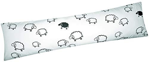 Heubergshop Baumwoll Renforcé Seitenschläferkissen Bezug 40x145cm - Schafe Lämmer in Weiß und Schwarz - 100% Baumwolle Überzug Kissenbezug (99-2-B)