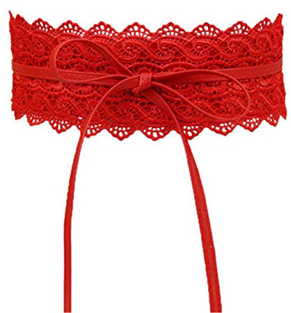 JIER Damen Spitze Gürtel Taillengürtel Kleid Gürtel Bindegürtel Wickelgürtel Retro Bowknot Boho Gürtel Breiter Taillen Gürtel Hüftgürtel Belt (Rot)