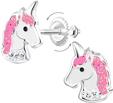 La Rosa Princesa Boucles d'oreilles licorne pour enfants en argent sterling 925 Fermoir à vis – Pour Les Filles Cadeau Cristal