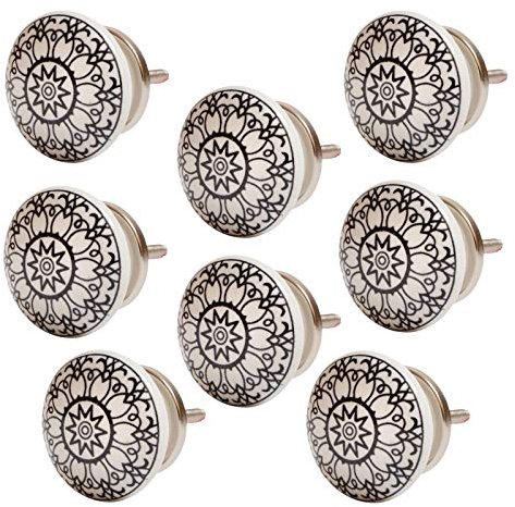 Set 8 Stück Möbelknöpf Keramik Mandala Energy Shabby-Chic Schrankknöpfe Türgriff (Knober 08 X OMT 06)