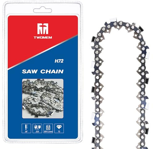 TWOMEM 18 Inch Chainsaw Chain .325’’ LP .05 Inch Gauge fits 18 Inch Bar 72 Drive Links Compatible Replacement Saw Chain H72 for Craftsman, Echo, Husqvarna, McCulloch, Poulan