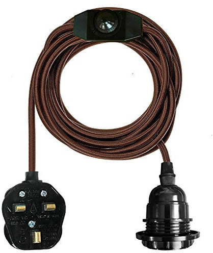Pendant Light Ceiling Lighting Fitting, E27 Lamp Holder Suspended 4m Fabric cable Plug in Pendant with Dimmer Switch (Brown)