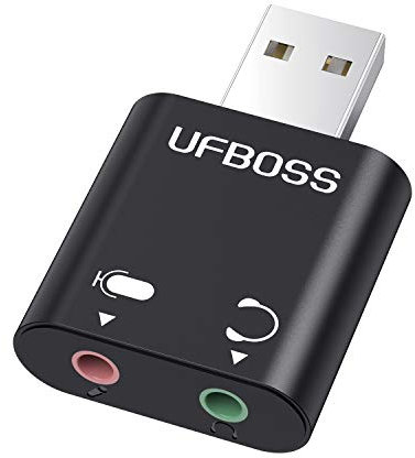 UFBOSS 2 in 1 USB to Headphone and Microphone Jack Audio Adapter - Stereo Sound Card for Windows, Mac, Linux, PC, Laptops, Desktops, PS4