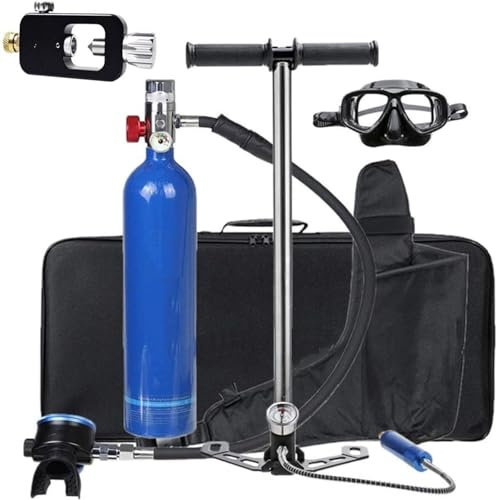 XSGDMN Bouteille de plongée, Mini-Cylindre de plongée Portable 1l, autonomie 15-20 Min, matériau résistant à la Corrosion, Valve à Pression constante, Bouteille Pony Rechargeable,Bleu