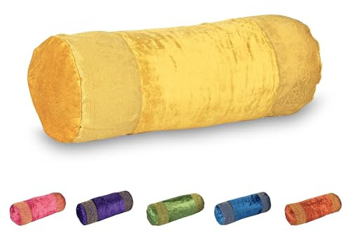 Aga's Own Nackenrolle – Memory Foam Kissen – Ergonomisch gestaltet für Kopf, Nacken, Rücken – Hypoallergenes Kissen – Gefüllt mit Baumwolle – Unterstützung zum Schlafen (Samt, GoldGelb)