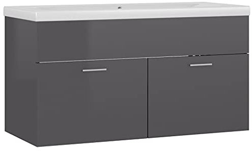 vidaXL Waschbeckenunterschrank mit Einbaubecken Unterschrank Badschrank Badezimmerschrank Waschtisch Hängeschrank Badmöbel Hochglanz-Grau Holzwerkstoff